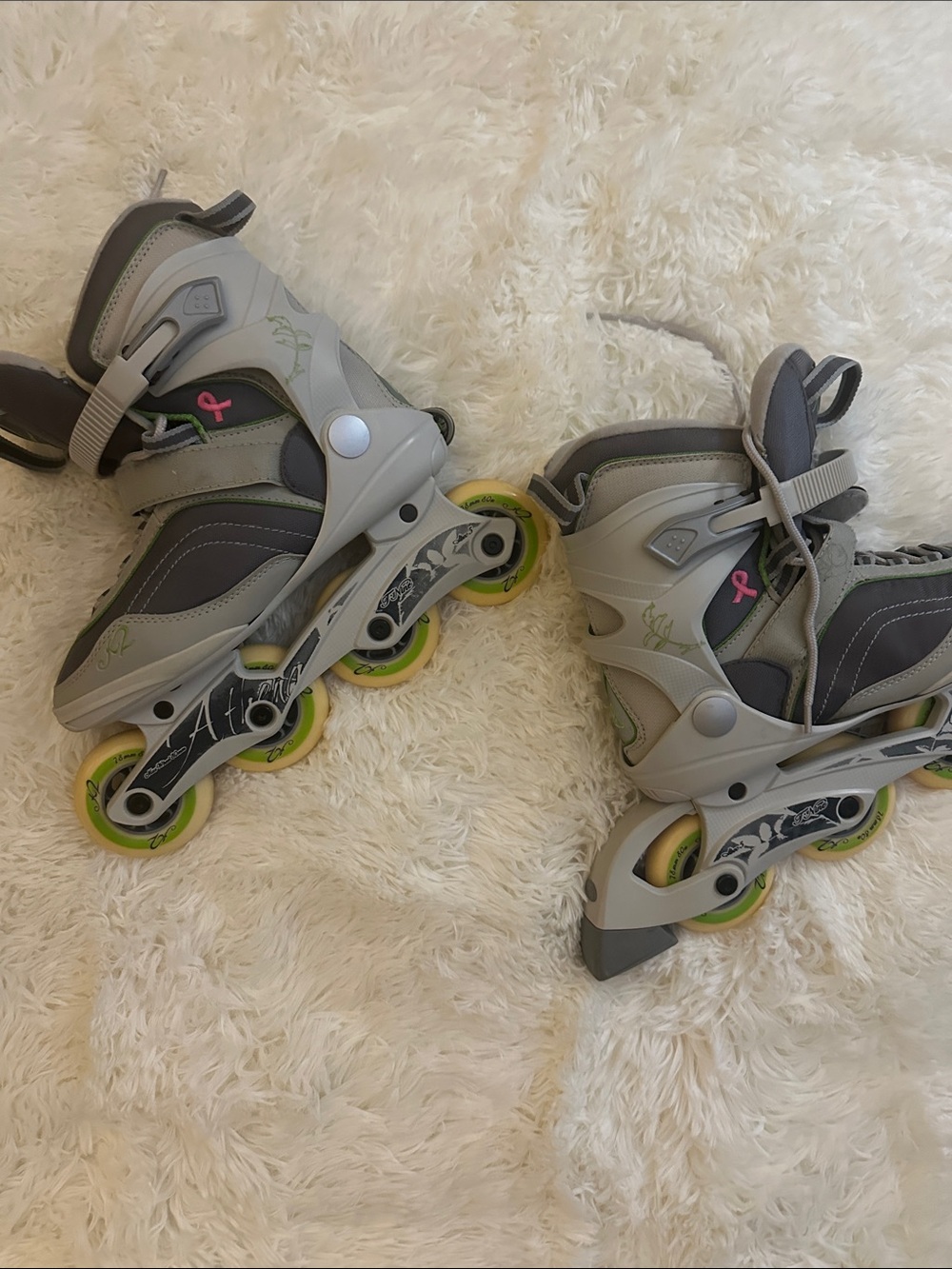 Women's Gray and Lime Adjustable Inline Skates with Pink Accent